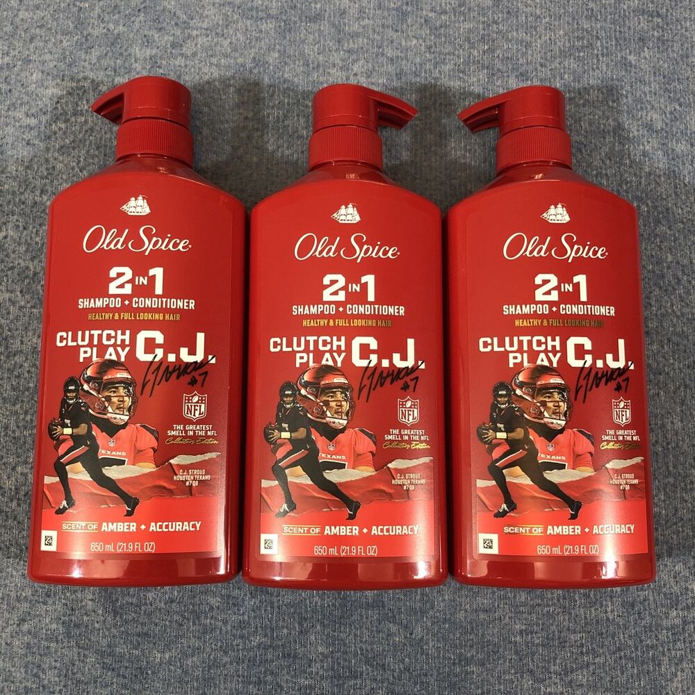 3 Pack OLD SPICE Clutch Play 2-in-1 Shampoo Conditioner C.J. Stroud Amber NFL